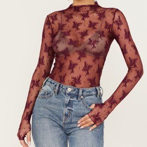Free People Lady Lux Lace Size S Maroon Layering Top